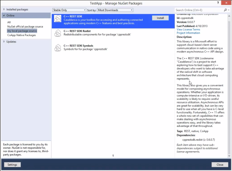 C++ Rest SDK Package